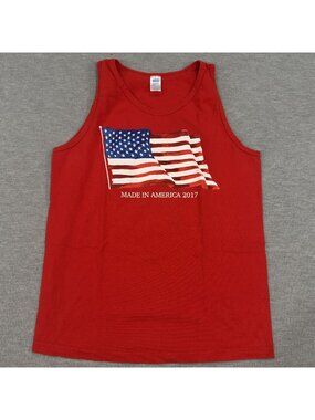 Red Tank Top USA Flag Graphic Mens Size M Made In America 2017 100% Cotton